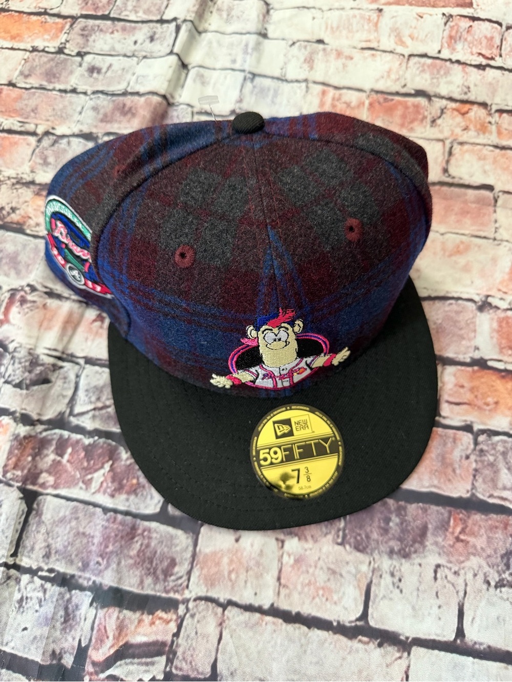 New Era  Blue & Black Plaid 59FIFTY Fitted Cap with Pink Mascot
